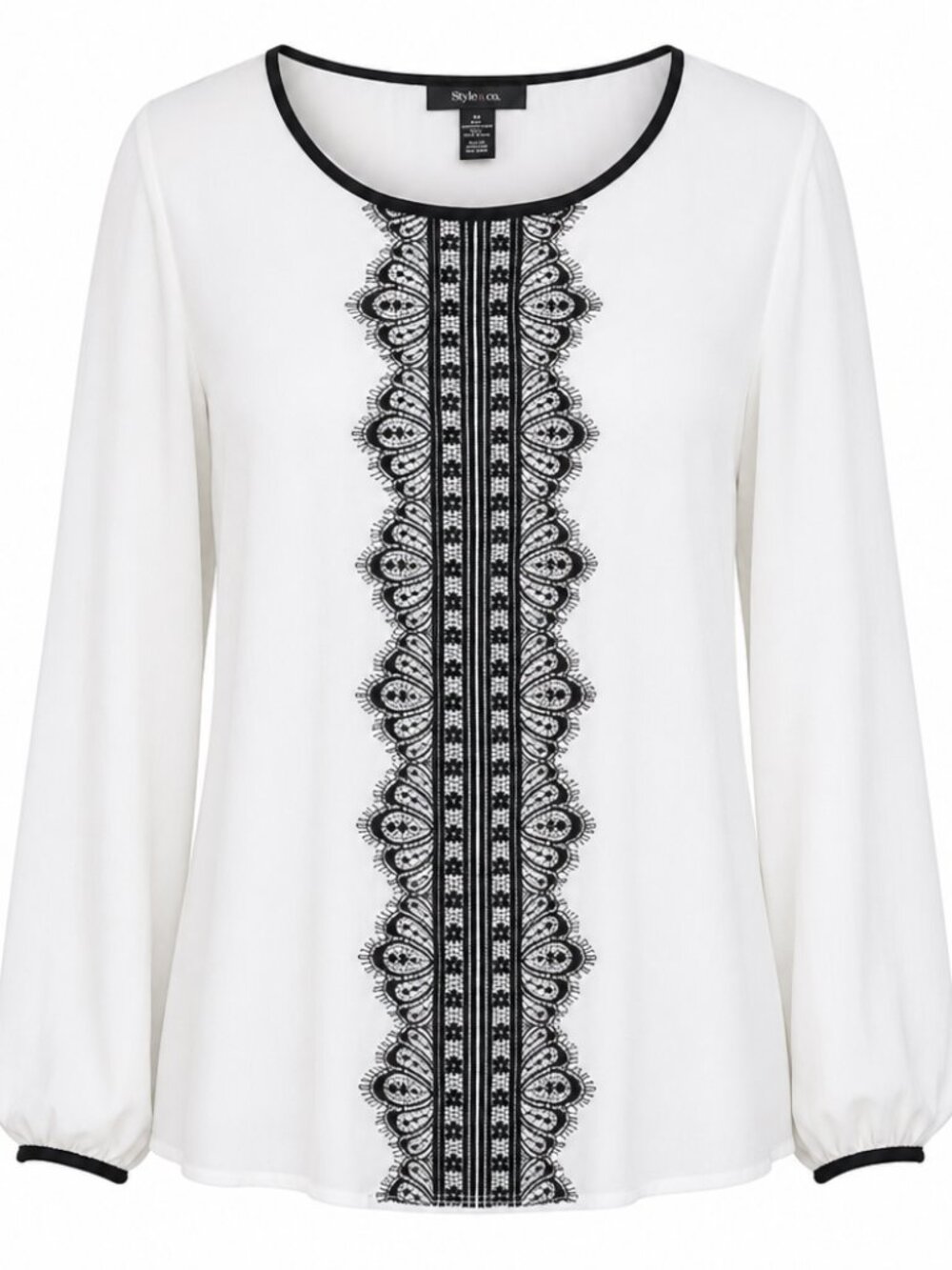 Style & Co. Romantic Office XL white long sleeve blouse with lace detail